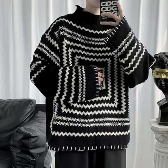 Men's Geometric B/W Sweater - Picture 1 of 5